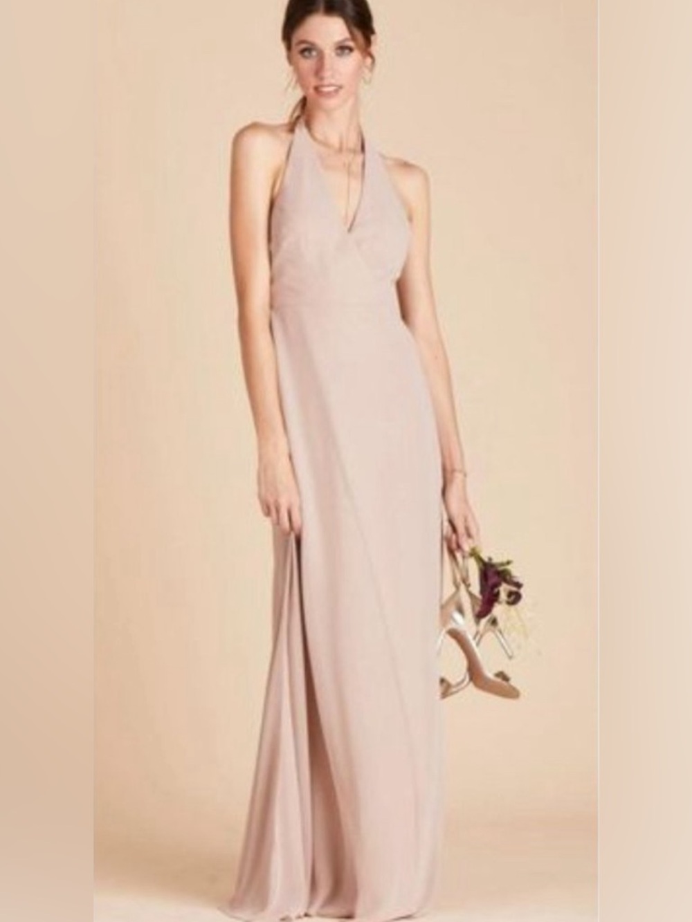Birdy Grey Moni Convertible Dress Chiffon Taupe Halter Maxi Size Medium